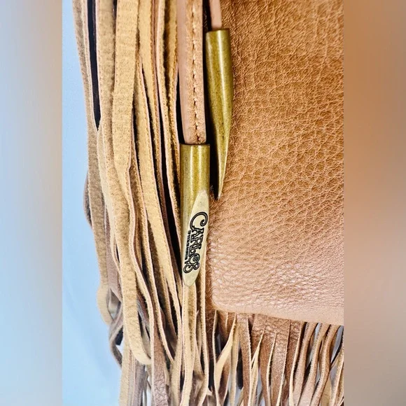 Carlos Santana Crossbody Bag Fringe Tan Brown Purse W/ Chain Strap New - Picture 3 of 7